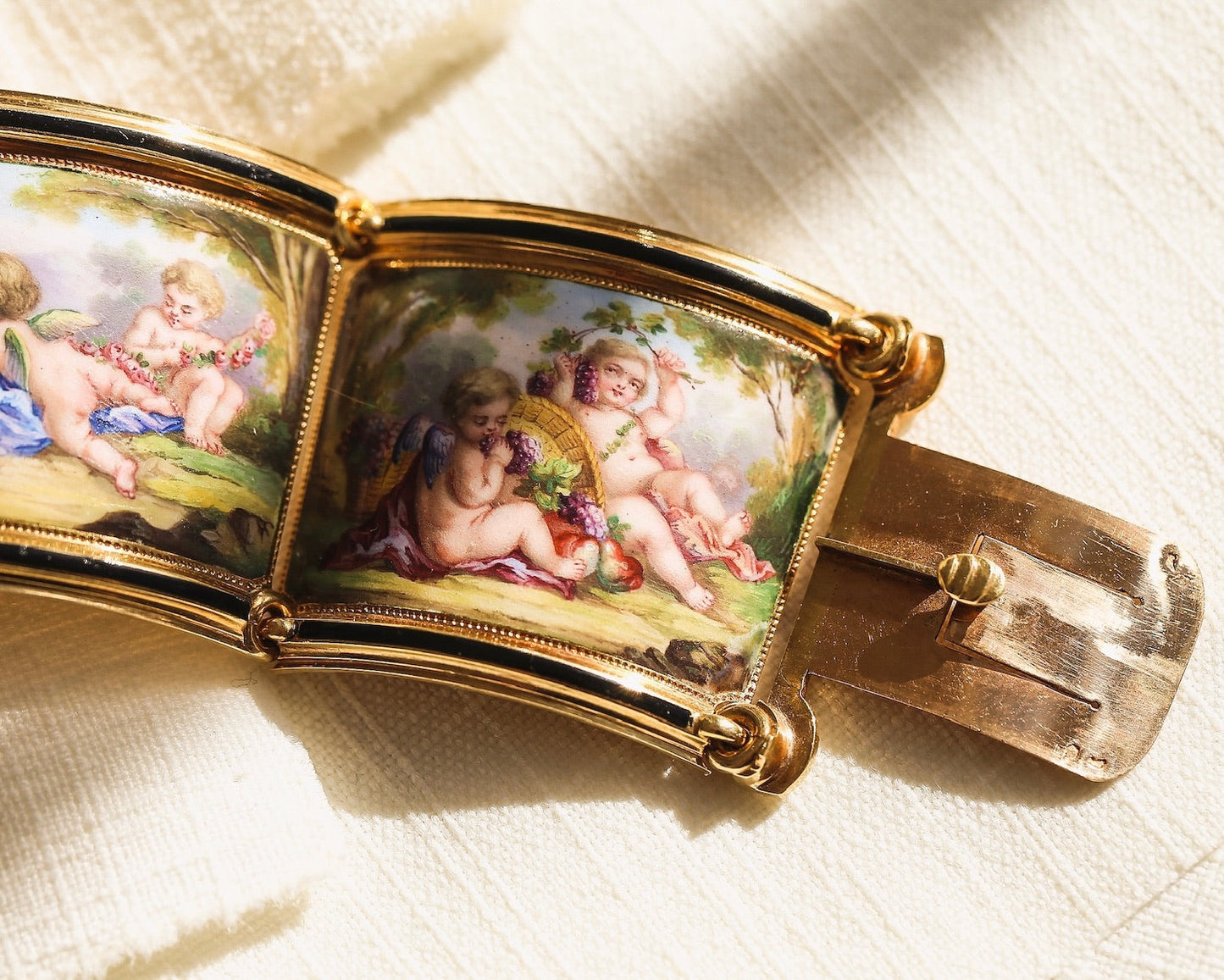 Antique Delarue Palais Royal Enamel Cherub Bracelet
