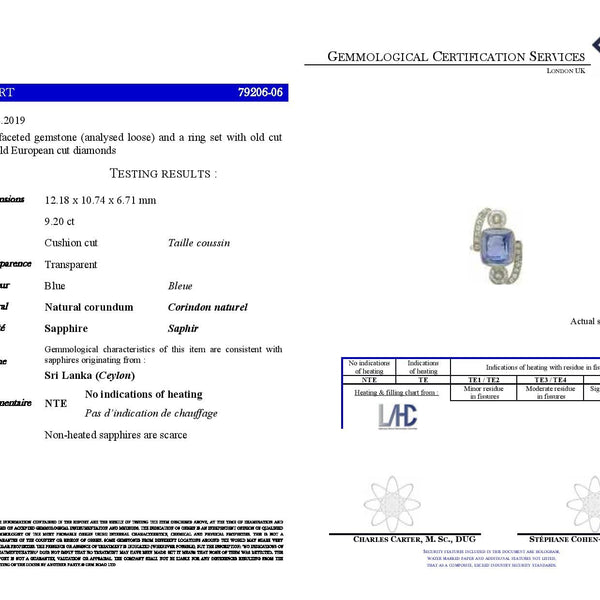 Art Deco 9.20 Carat Unheated Ceylon Sapphire and Diamond Ring