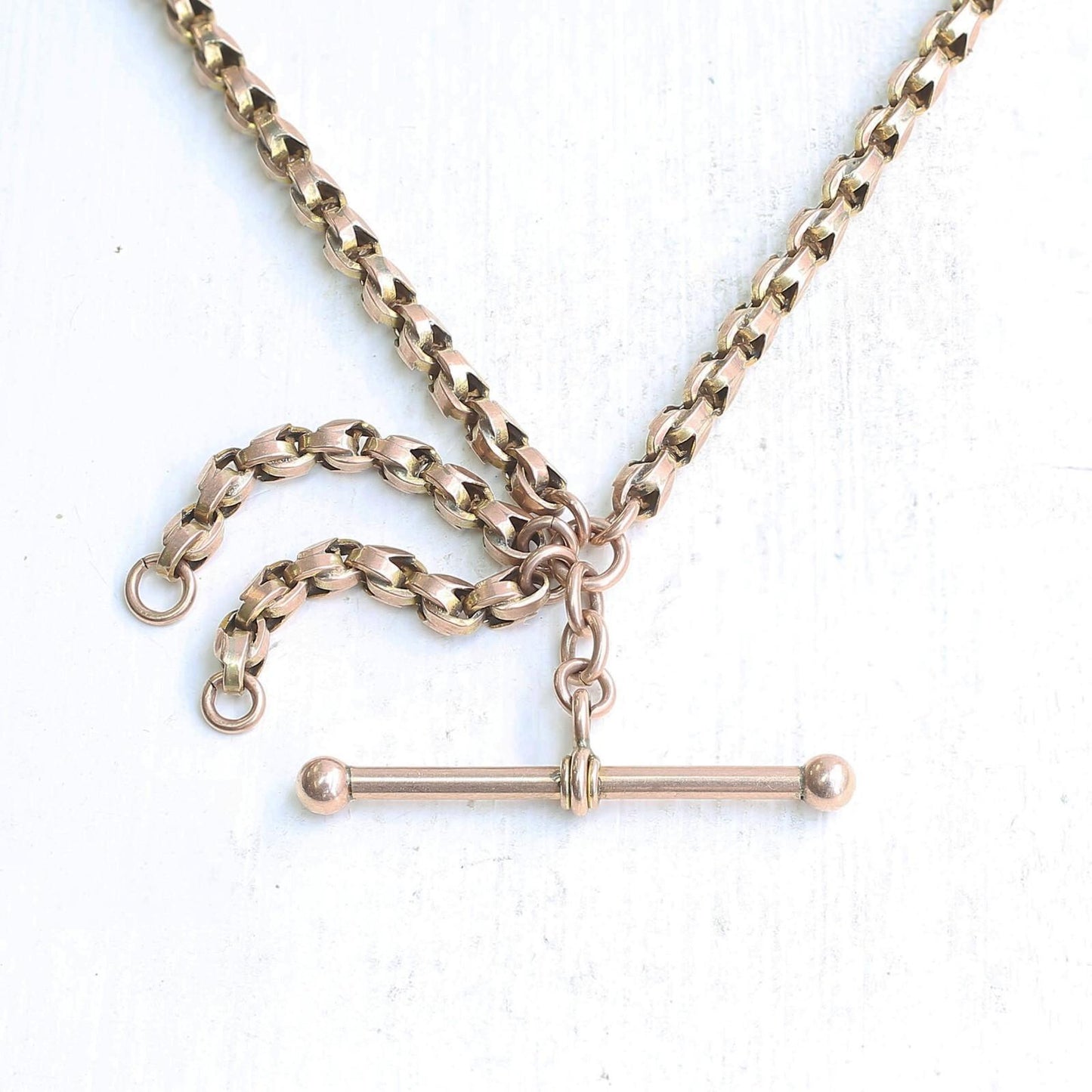 9ct Gold Bracelet - 9ct Rose Gold Edwardian Albertina T Bar Chain Bracelet