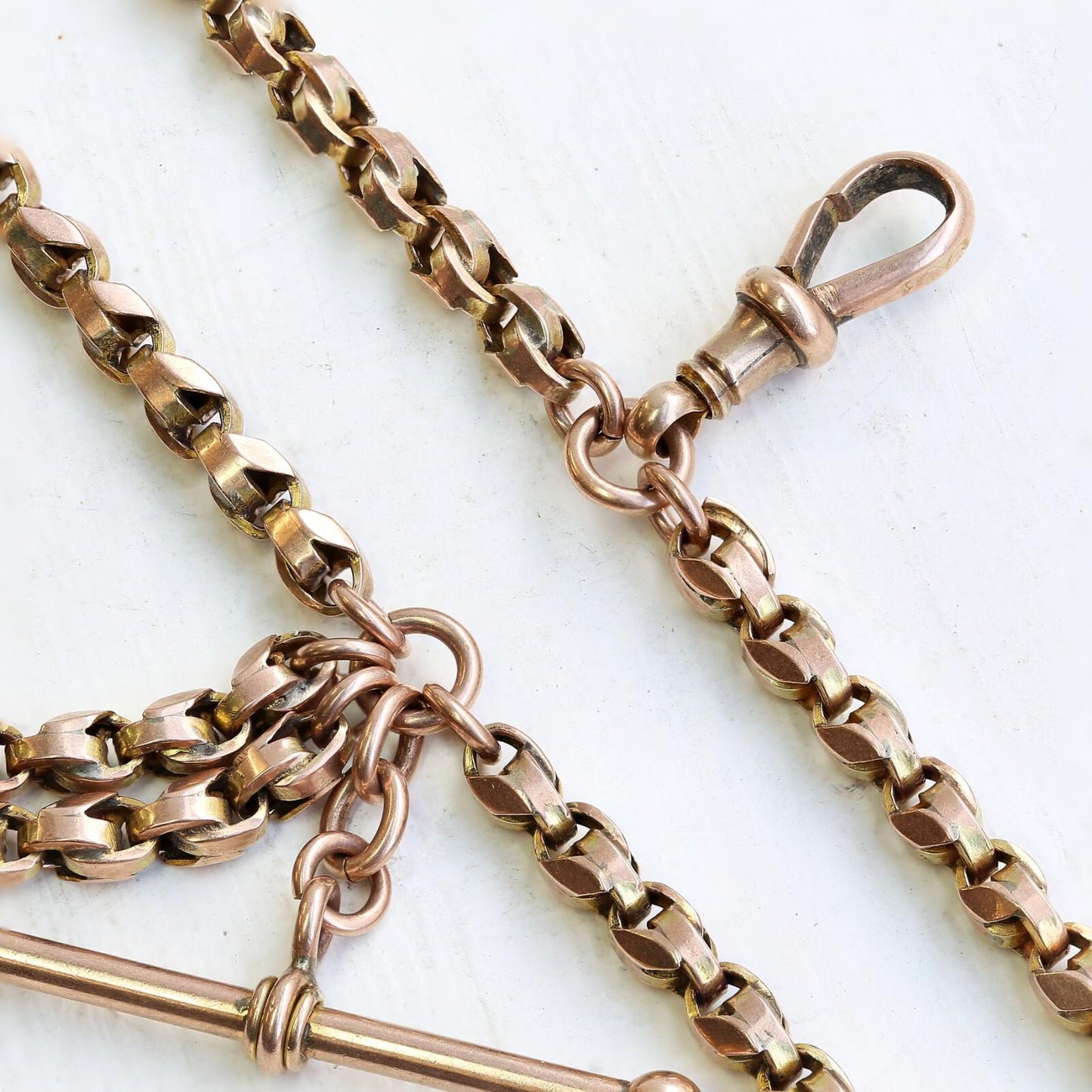 9ct Gold Bracelet - 9ct Rose Gold Edwardian Albertina T Bar Chain Bracelet