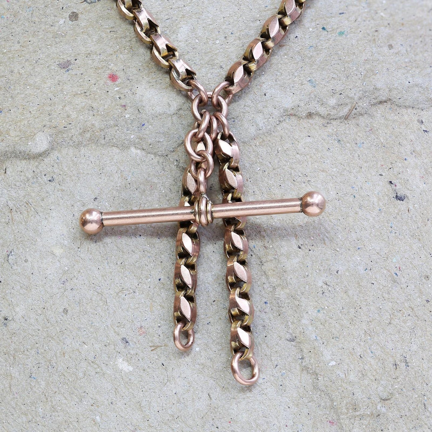 9ct Gold Bracelet - 9ct Rose Gold Edwardian Albertina T Bar Chain Bracelet