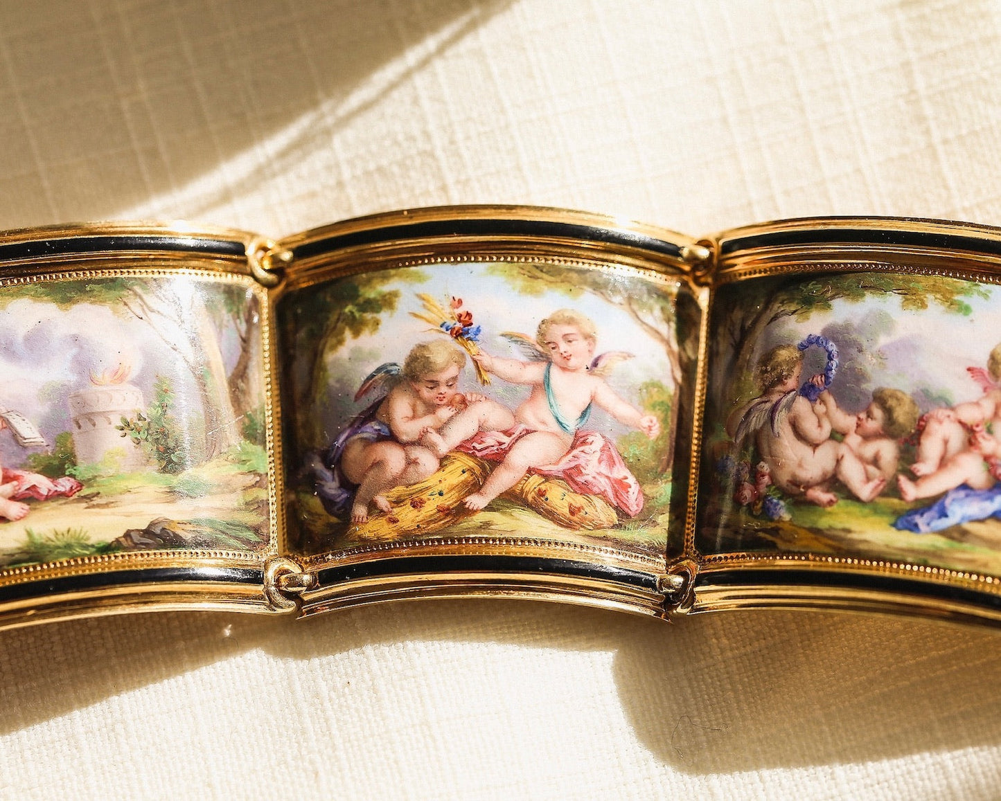 Antique Delarue Palais Royal Enamel Cherub Bracelet