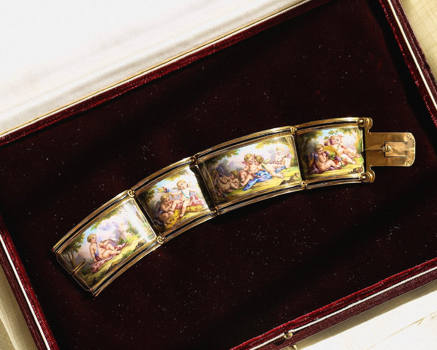 Antique Delarue Palais Royal Enamel Cherub Bracelet