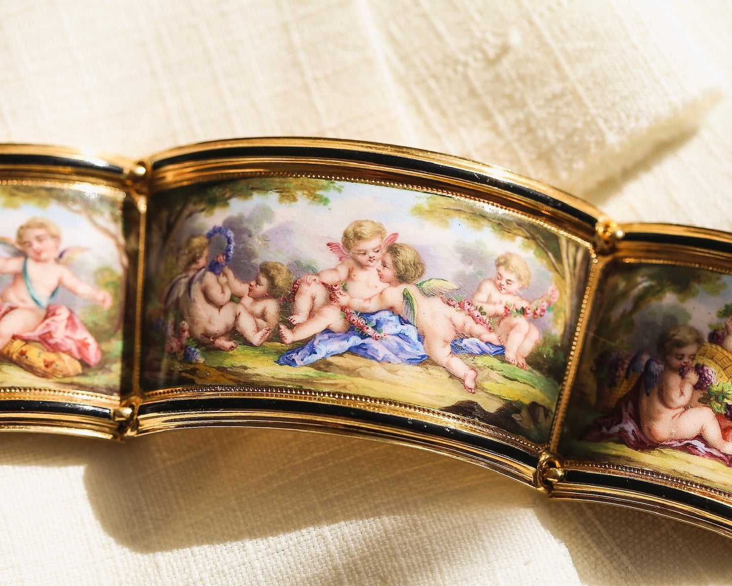 Antique Delarue Palais Royal Enamel Cherub Bracelet