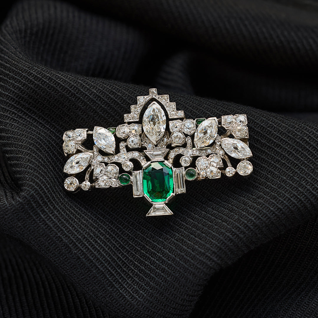 Edwardian Emerald and Diamond Brooch