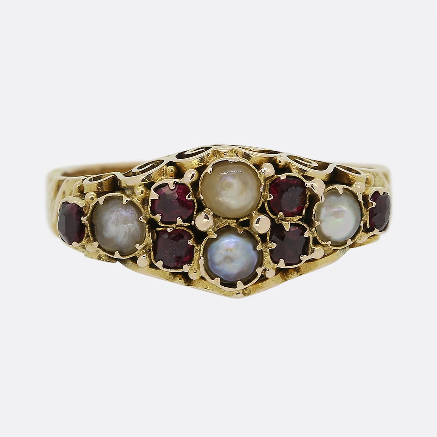 Georgian Ruby and Pearl Cluster Ring