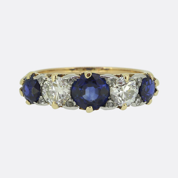 Antique Sapphire and Diamond Five Stone Ring