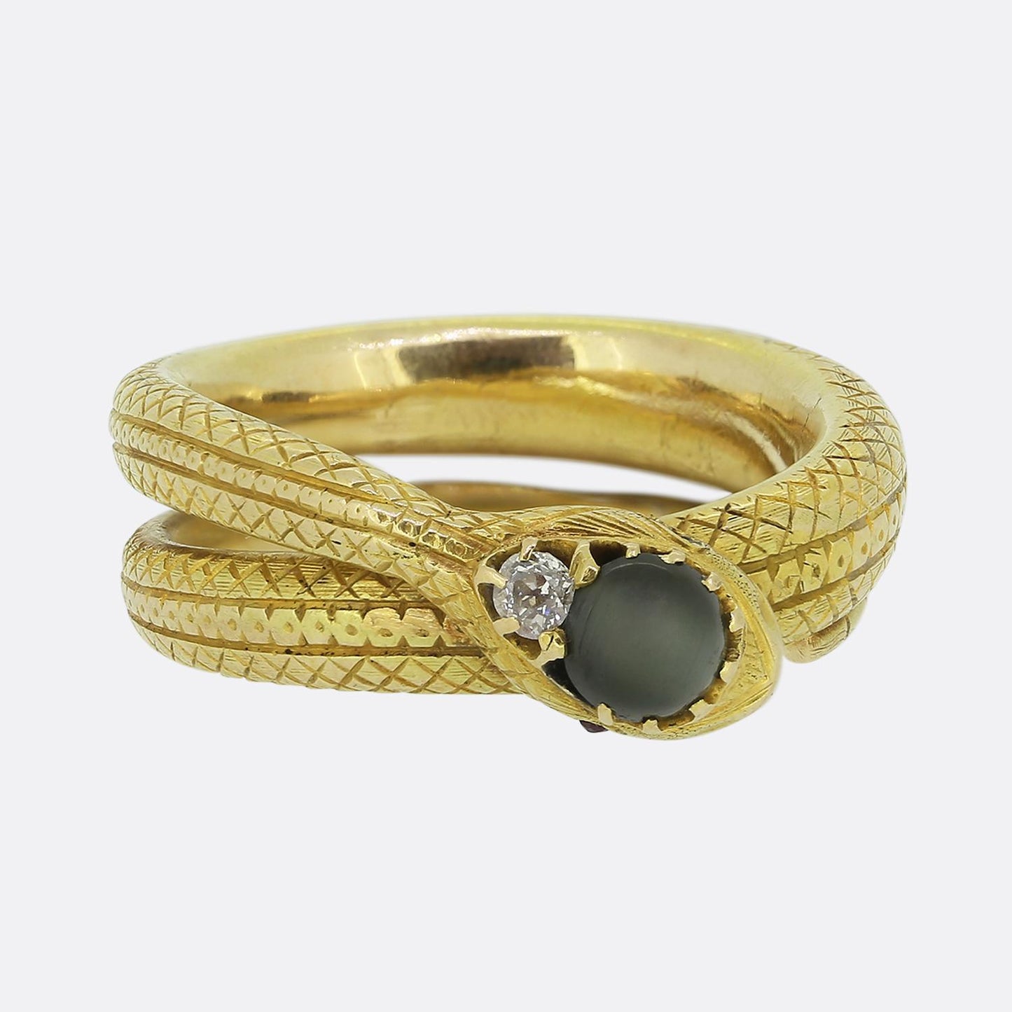 Antique Malachite and Diamond Snake Ring
