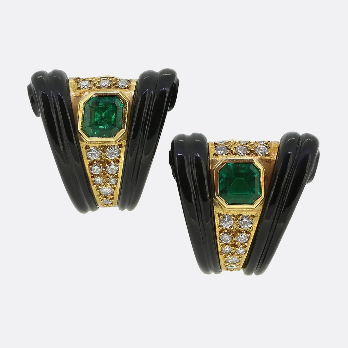 Vintage Emerald Diamond and Onyx Earrings