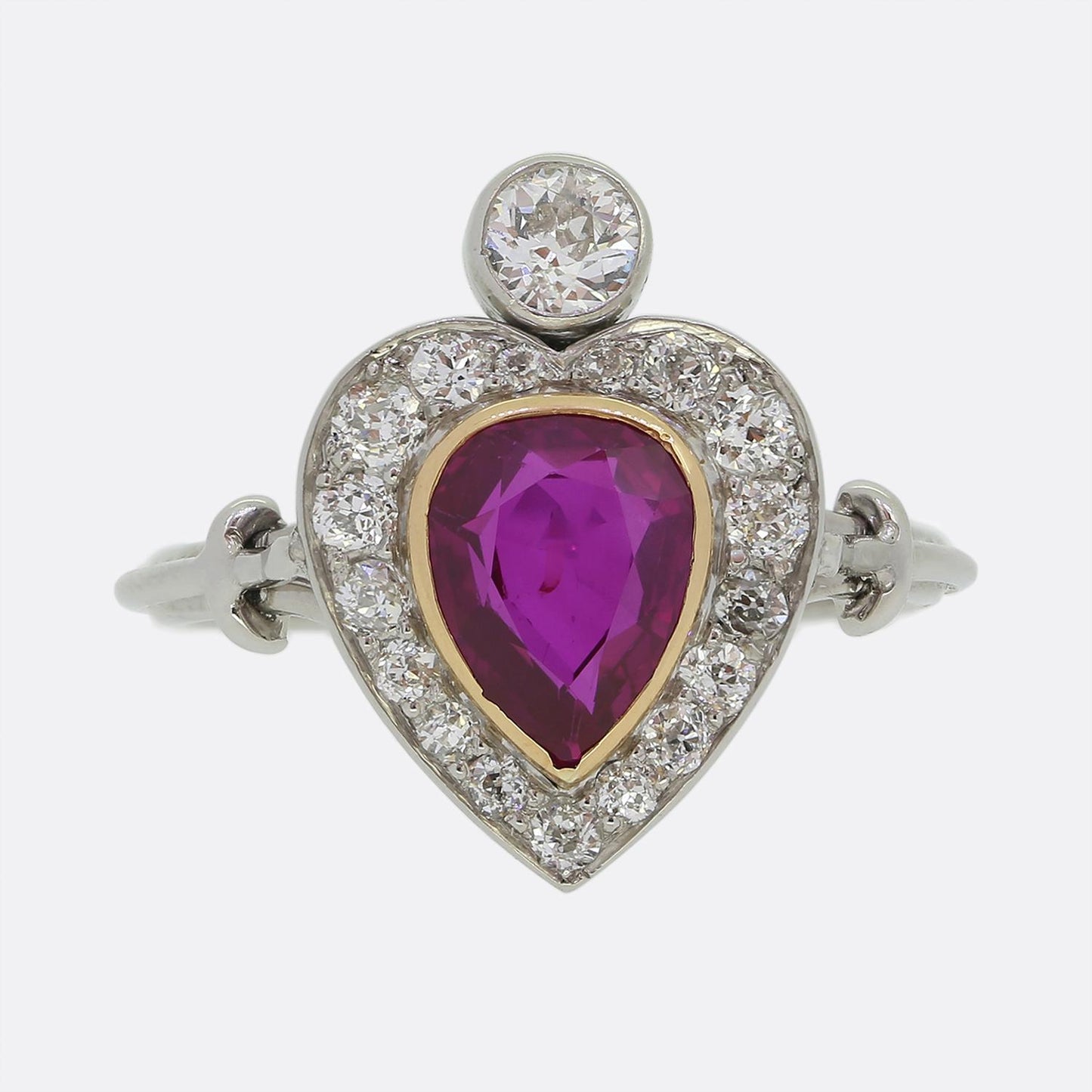 Antique 1.60 Carat Burmese Ruby and Diamond Cluster Ring