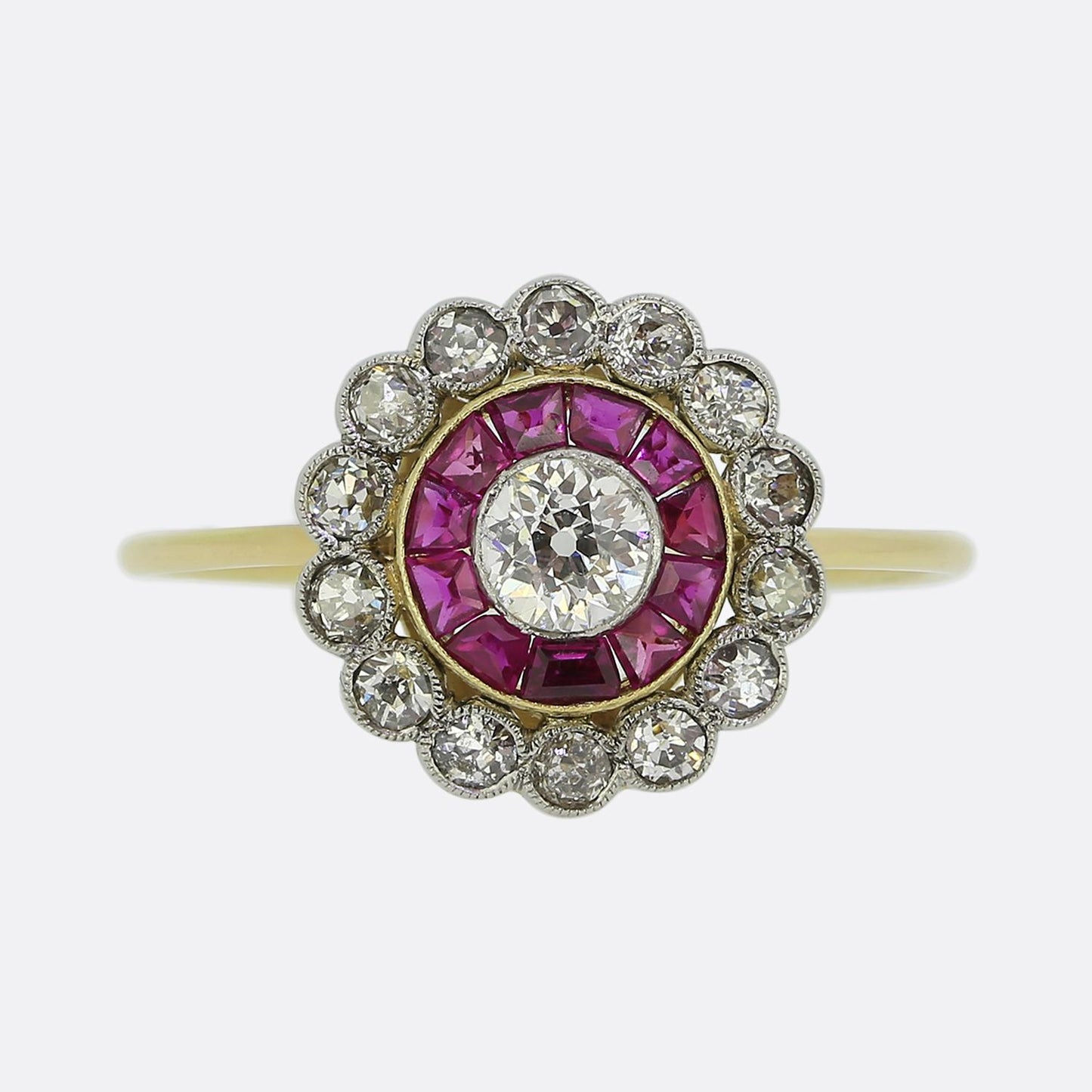 Art Deco Ruby and Diamond Cluster Ring