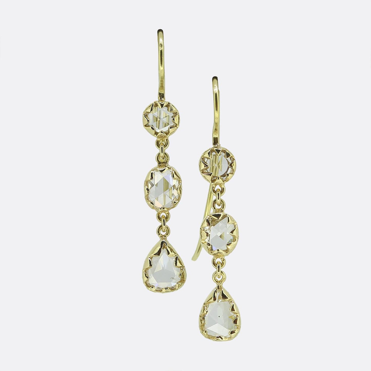 Vintage Rose Cut Diamond Drop Earrings