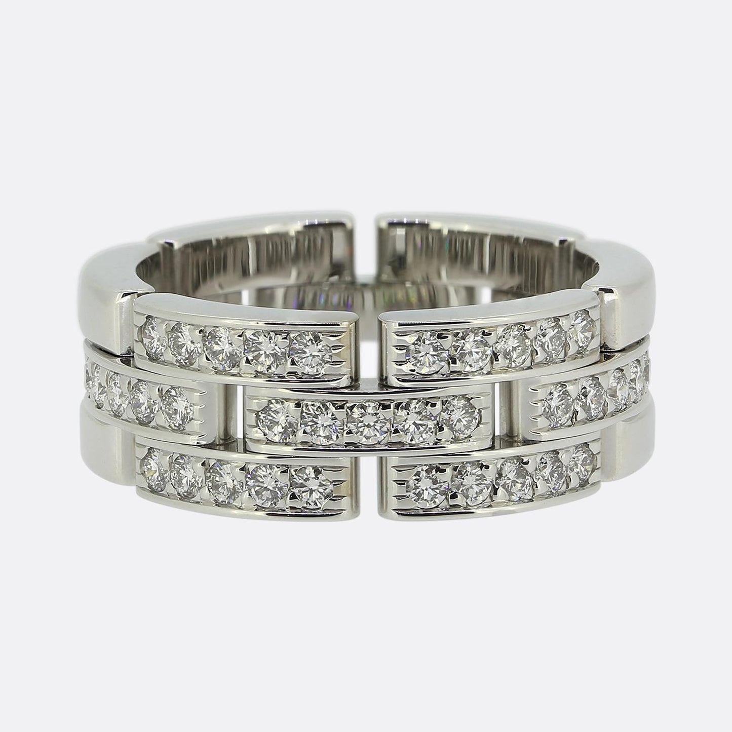 Carter Maillon Panthère Triple Row Half-Paved Diamond Ring Size P (56)