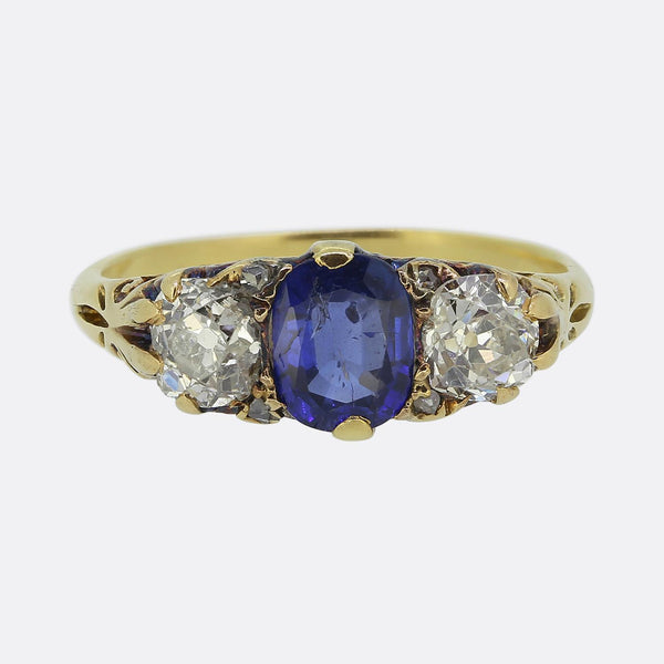 Victorian Sapphire and Diamond Three-Stone Ring