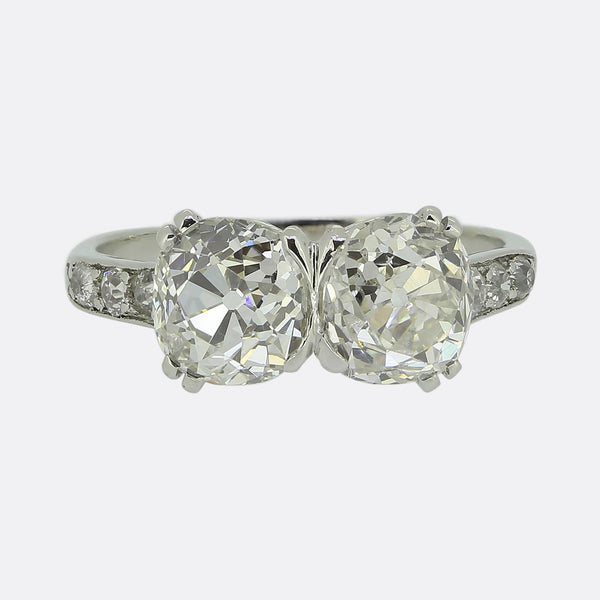 Edwardian 2.95 Carat Old Cut Diamond Two-Stone Ring