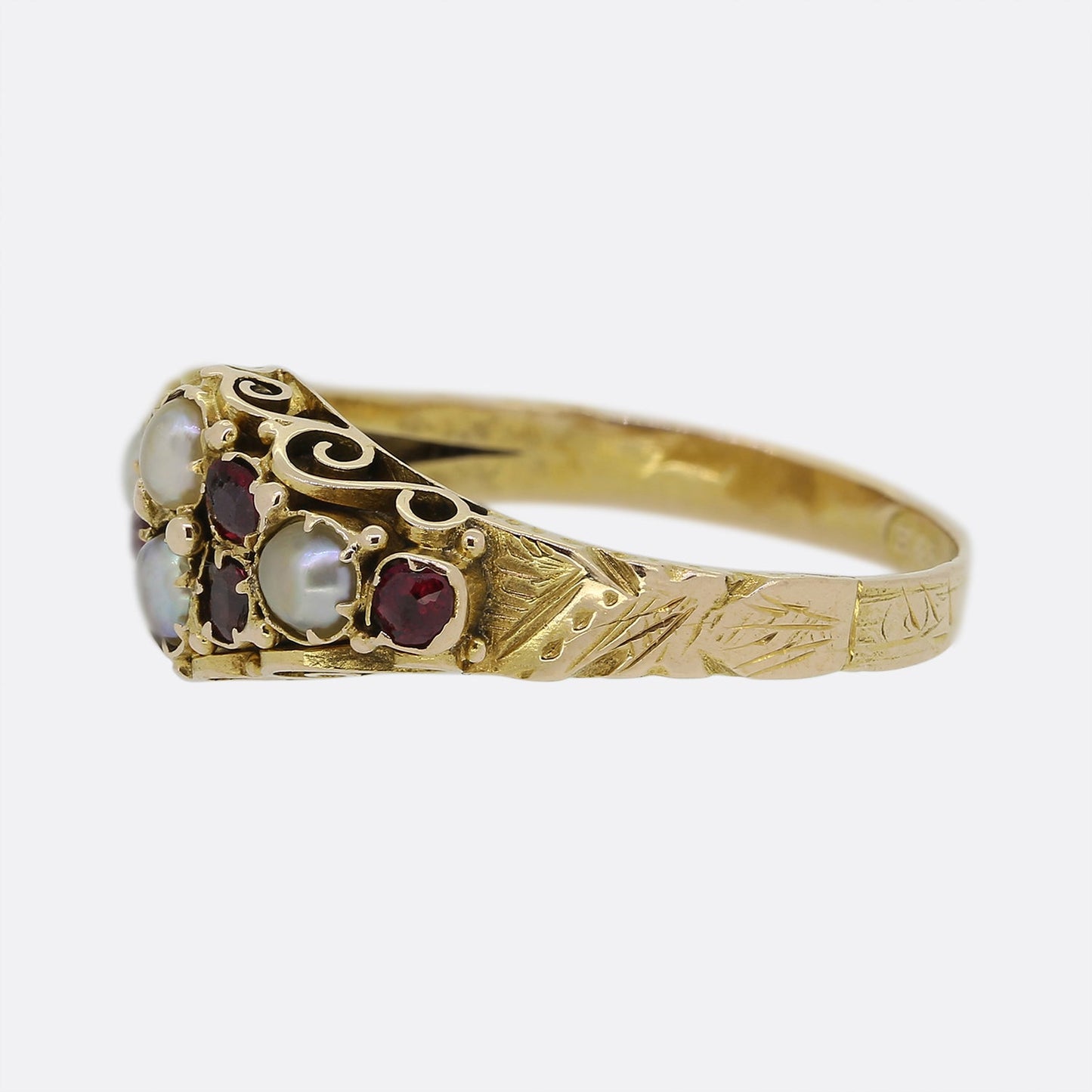Georgian Ruby and Pearl Cluster Ring