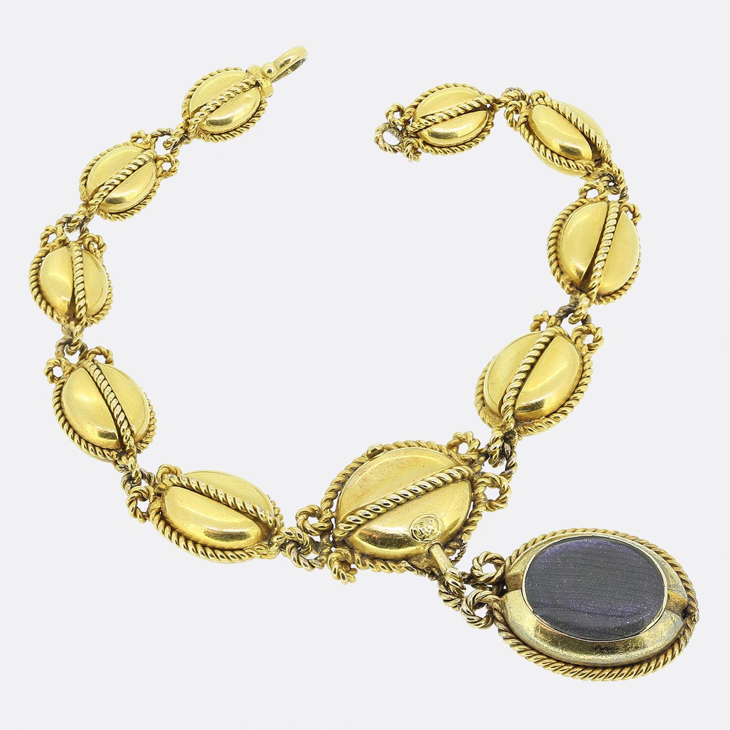Antique Etruscan Revival Emerald and Diamond Locket Bracelet