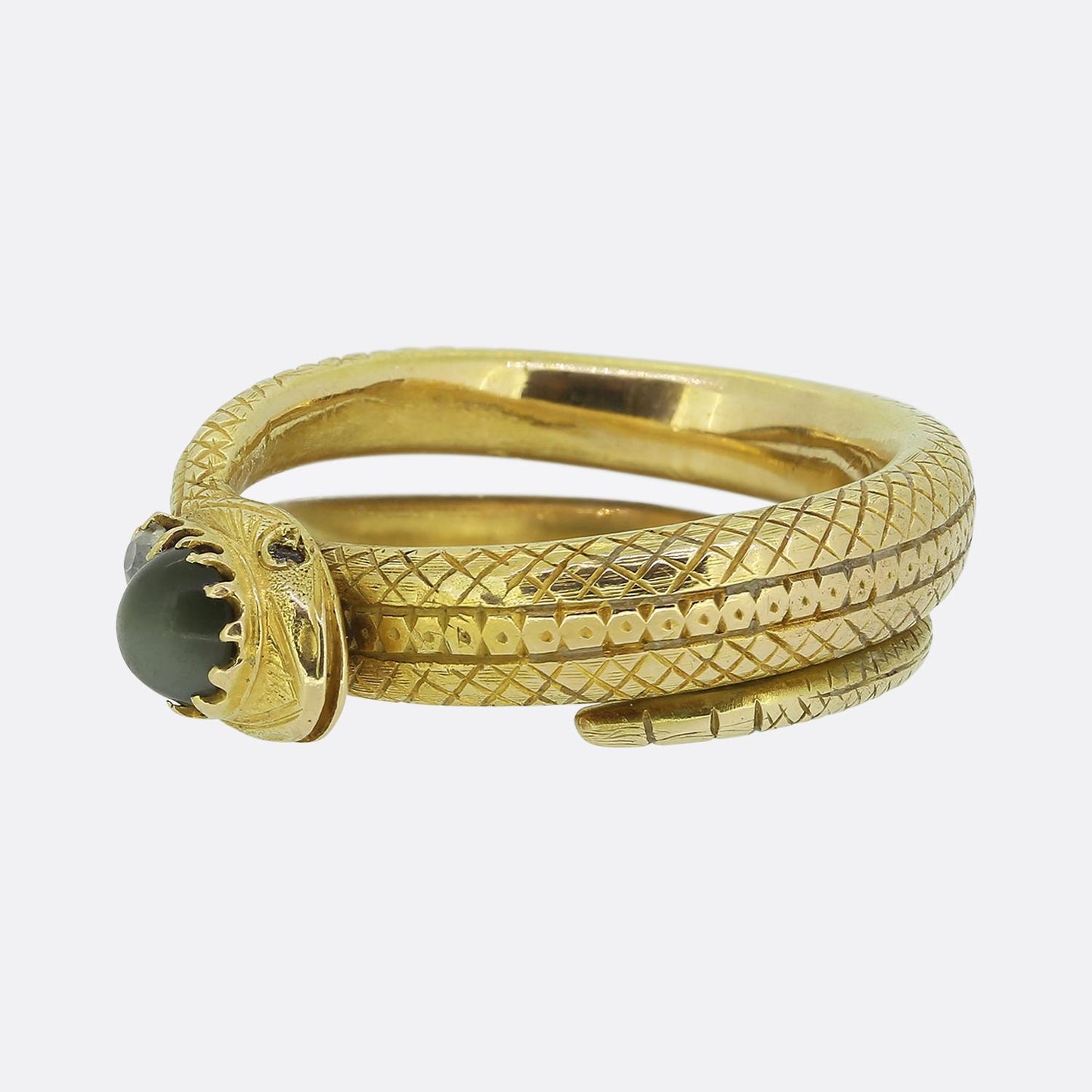 Antique Malachite and Diamond Snake Ring