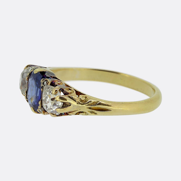 Victorian Sapphire and Diamond Three-Stone Ring