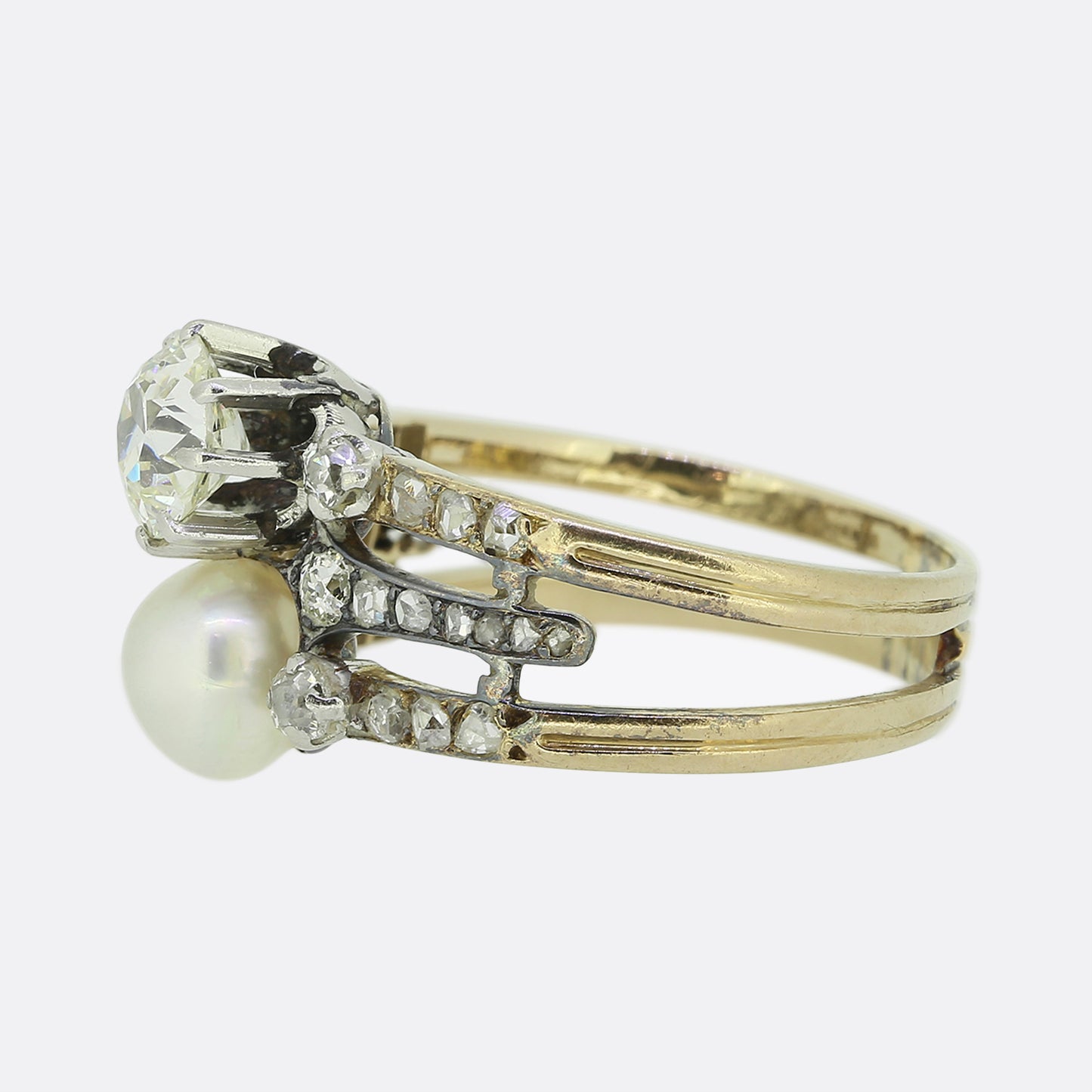 Antique Pearl and Diamond Three Row Ring