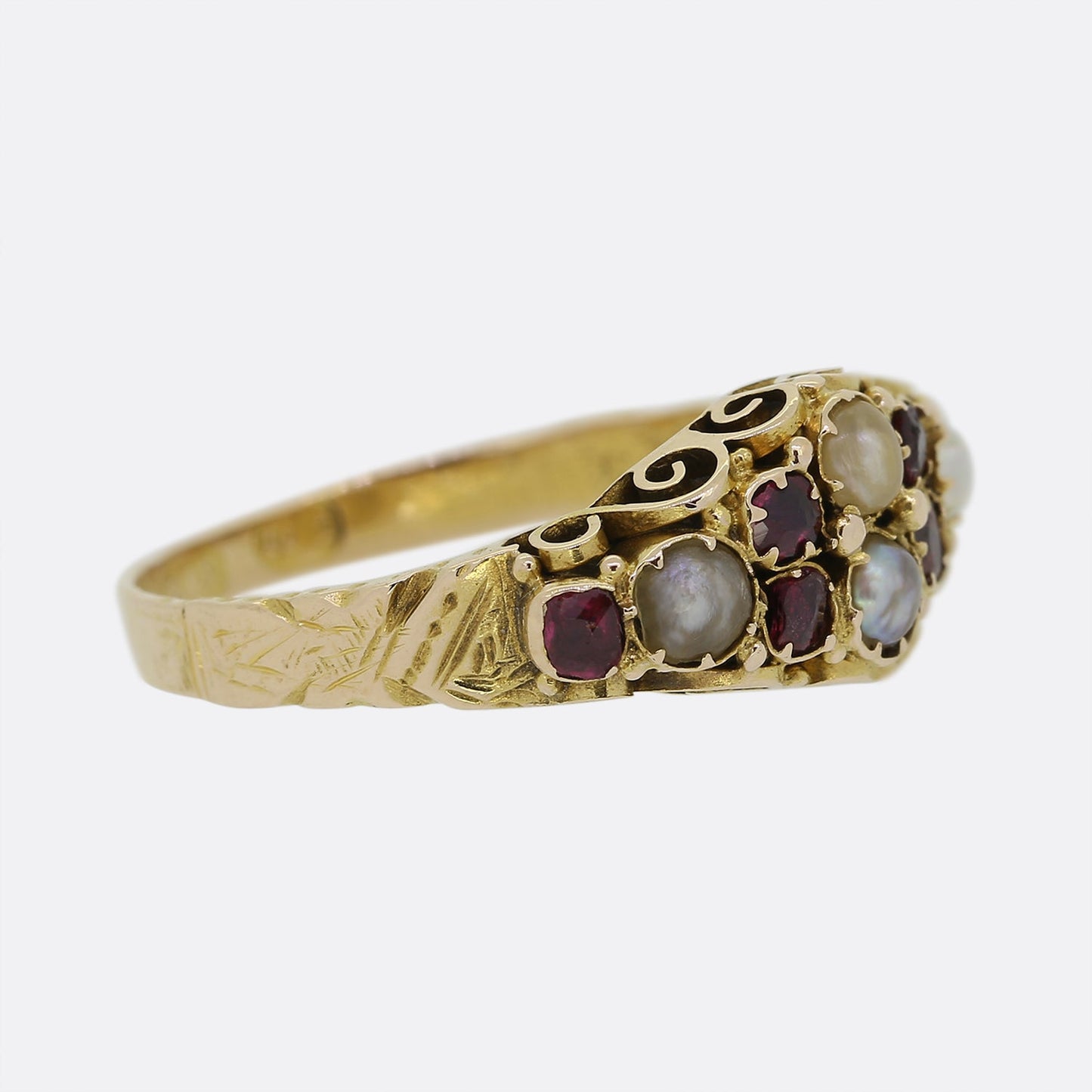 Georgian Ruby and Pearl Cluster Ring