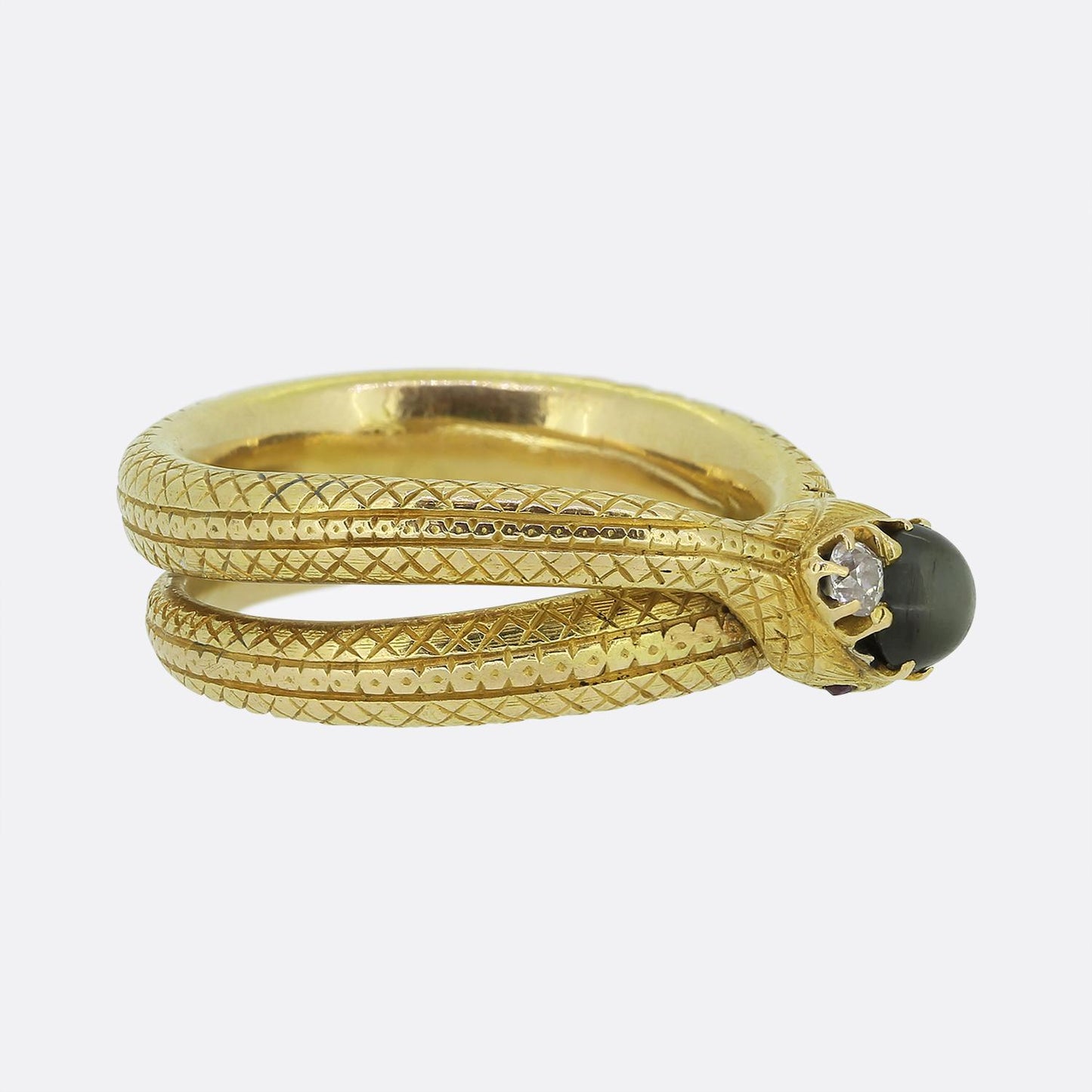Antique Malachite and Diamond Snake Ring