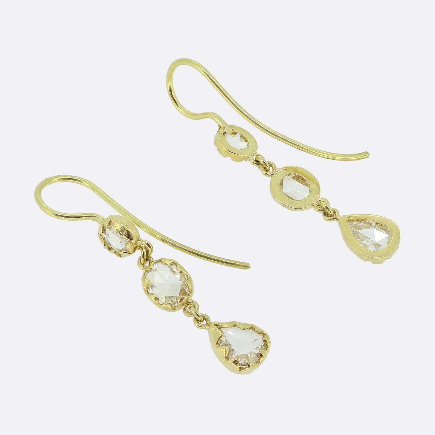 Vintage Rose Cut Diamond Drop Earrings