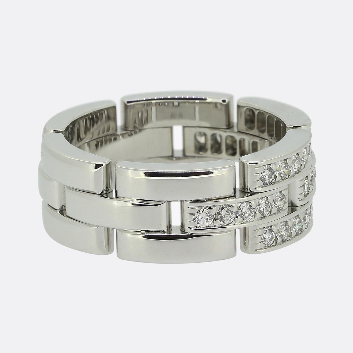 Carter Maillon Panthère Triple Row Half-Paved Diamond Ring Size P (56)