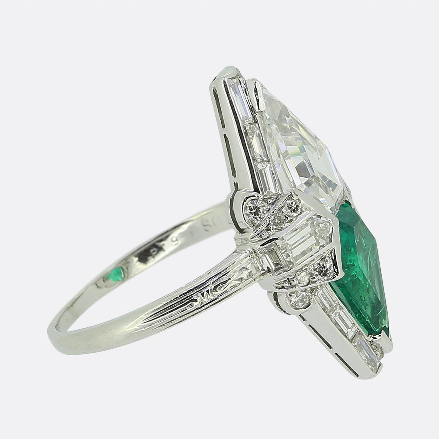 Art Deco Colombian Emerald and Shield Diamond Ring