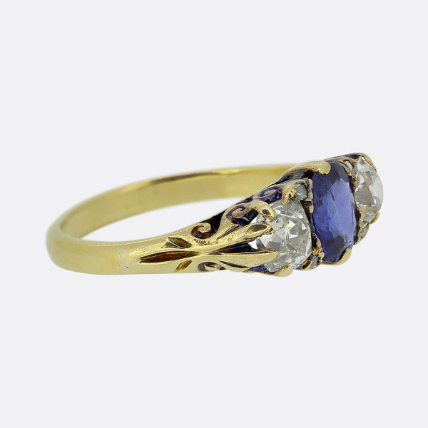 Victorian Sapphire and Diamond Three-Stone Ring