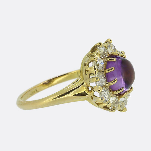 Antique Cabochon Amethyst and Diamond Cluster Ring