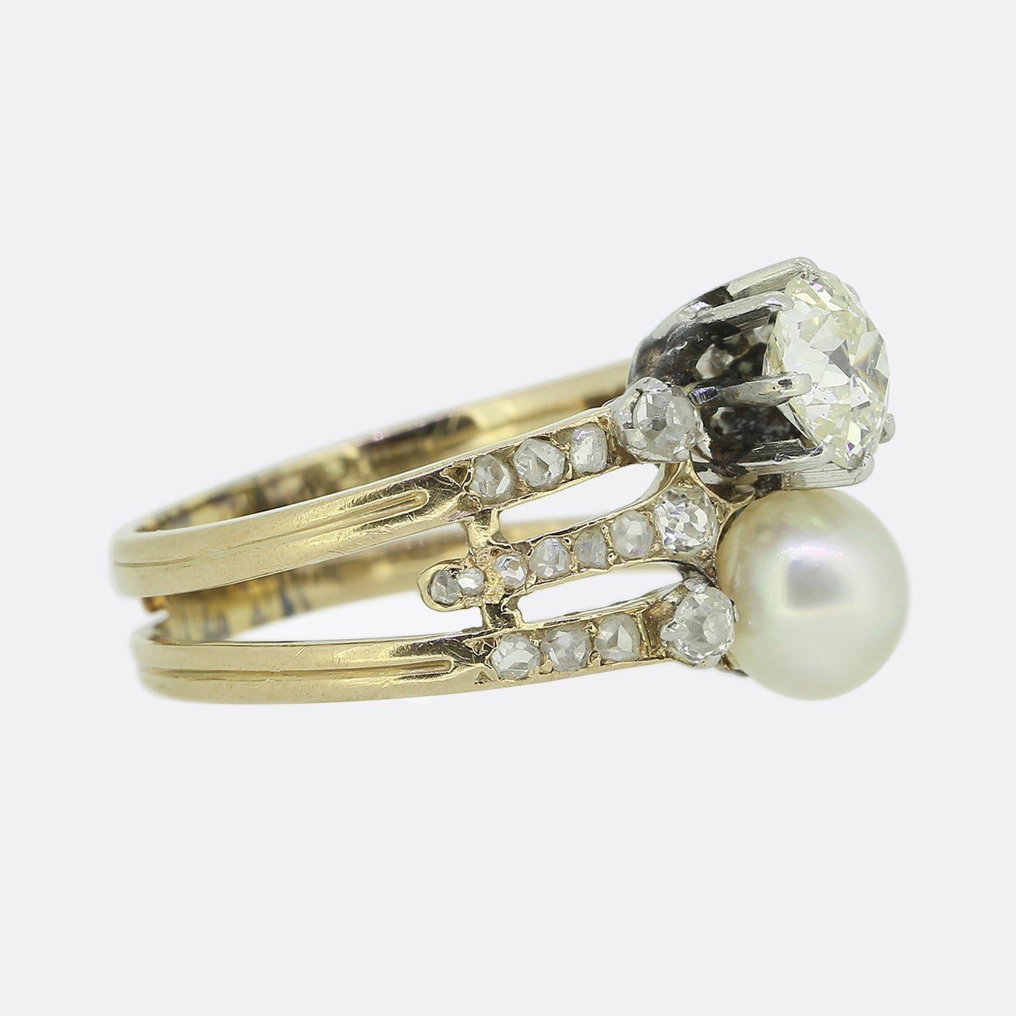 Antique Pearl and Diamond Three Row Ring