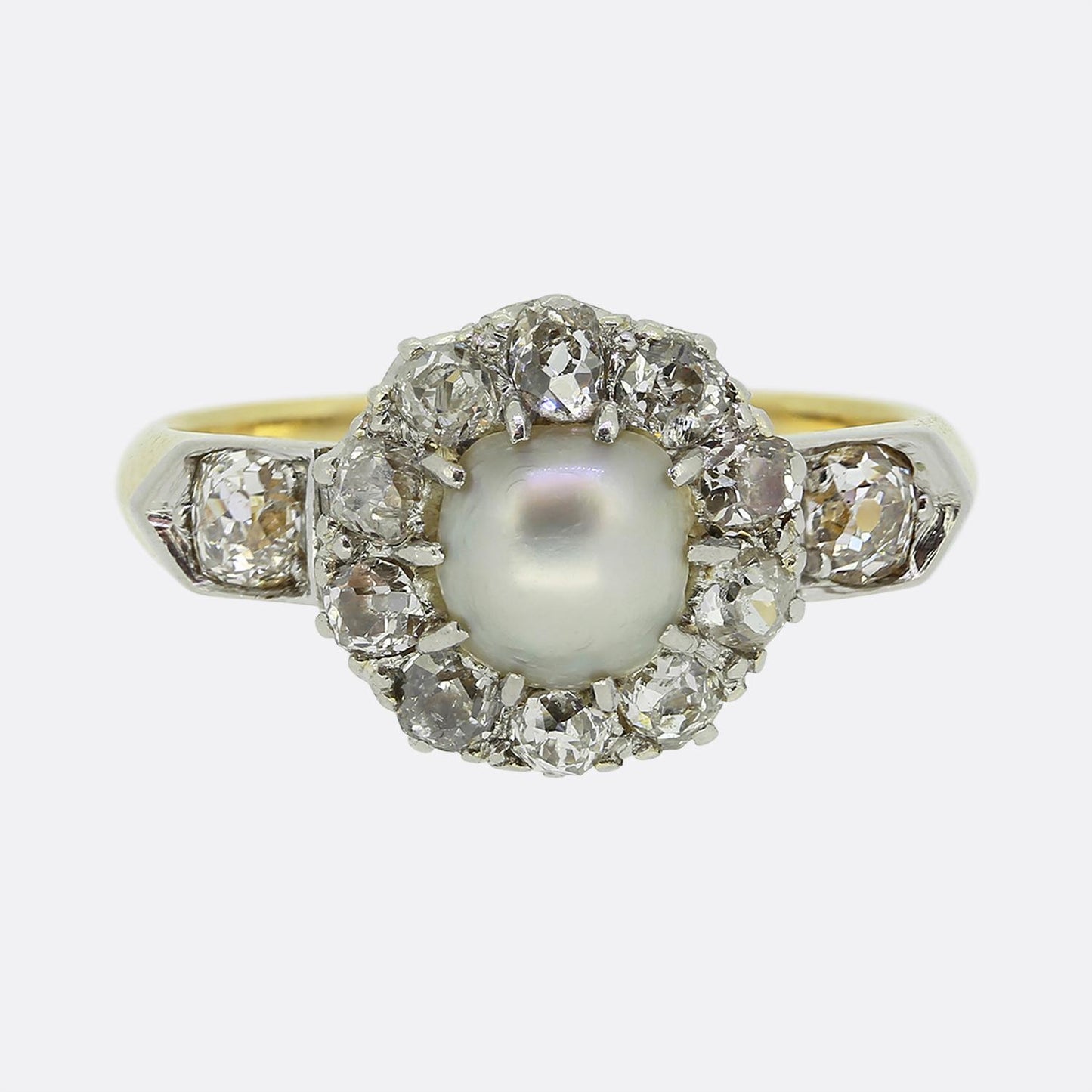 Edwardian Natural Pearl and Diamond Cluster Ring