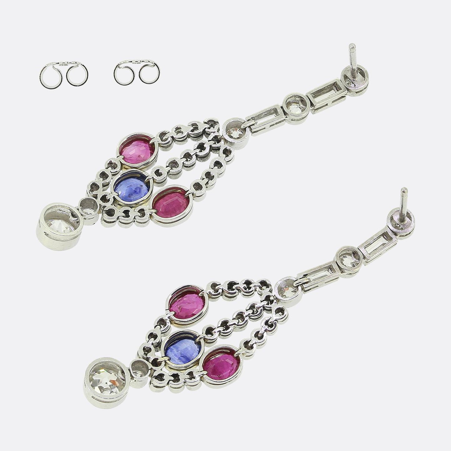 Art Deco Ruby Sapphire and Diamond Drop Earrings