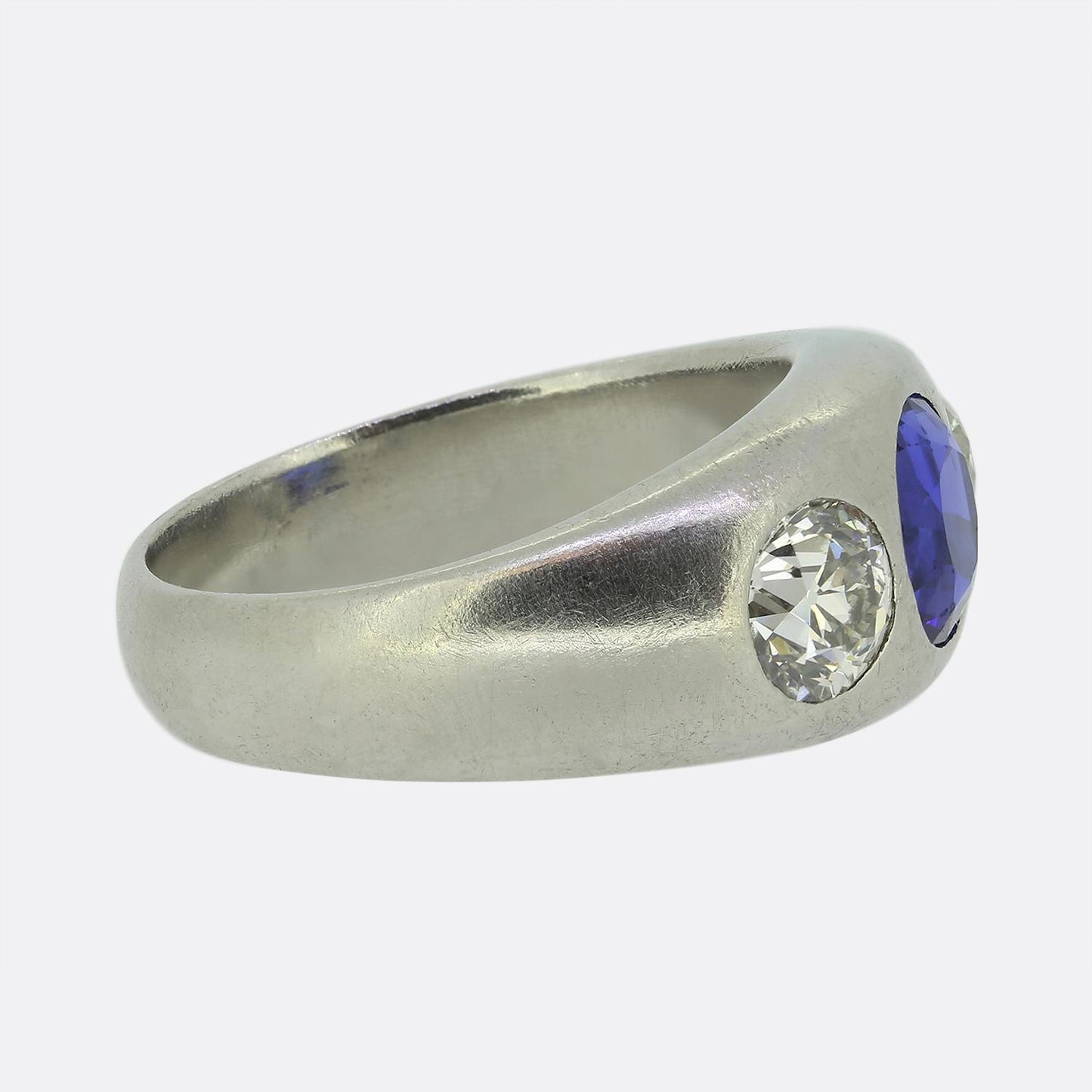 1.60 Carat Burmese Sapphire and Old Cut Diamond Three-Stone Ring