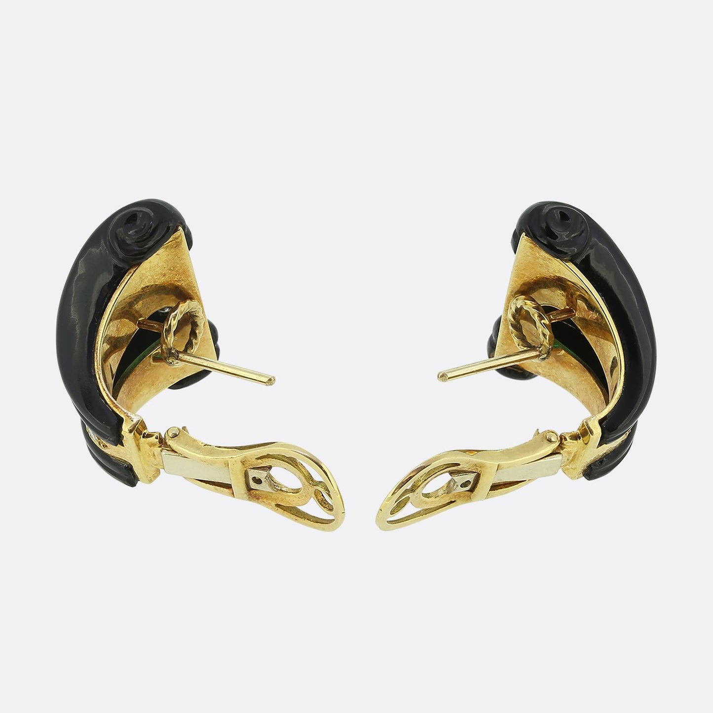 Vintage Emerald Diamond and Onyx Earrings