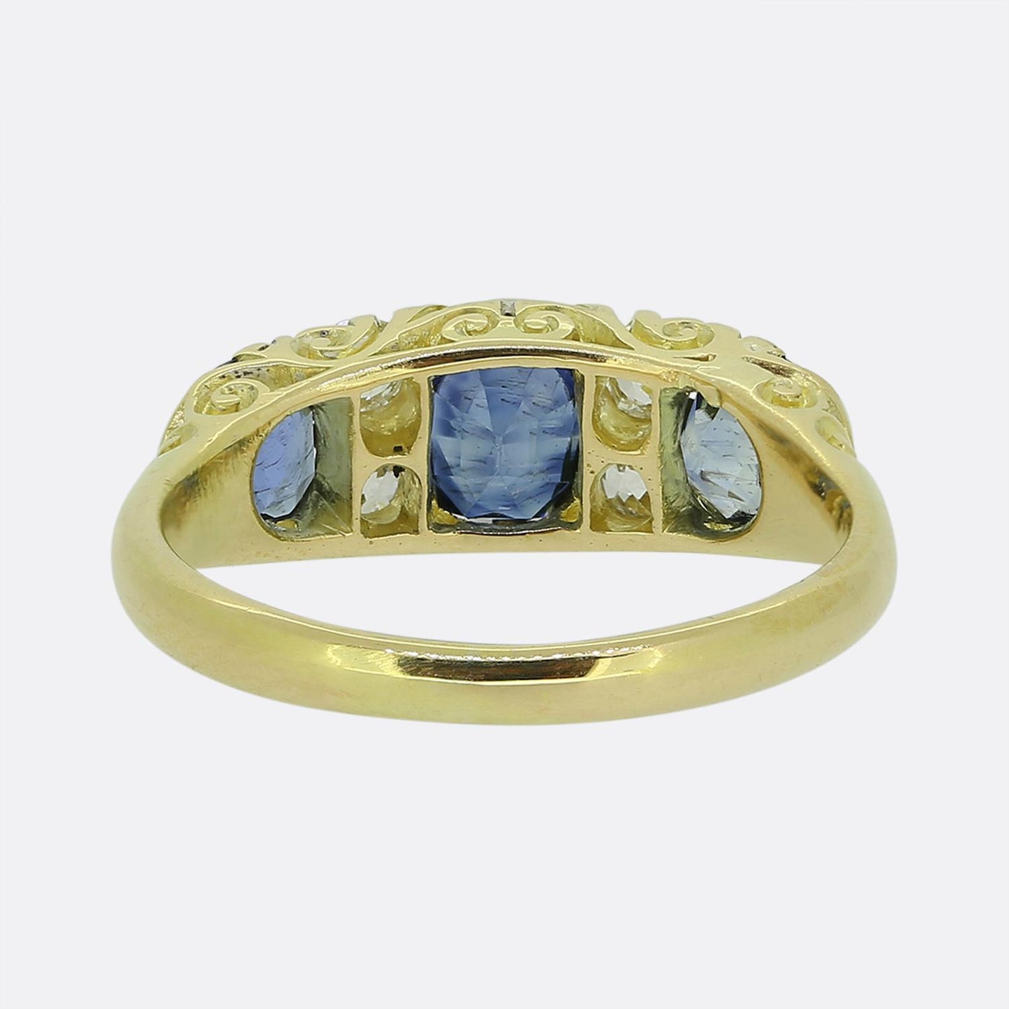 Late Victorian Sapphire Three-Stone and Diamond Ring