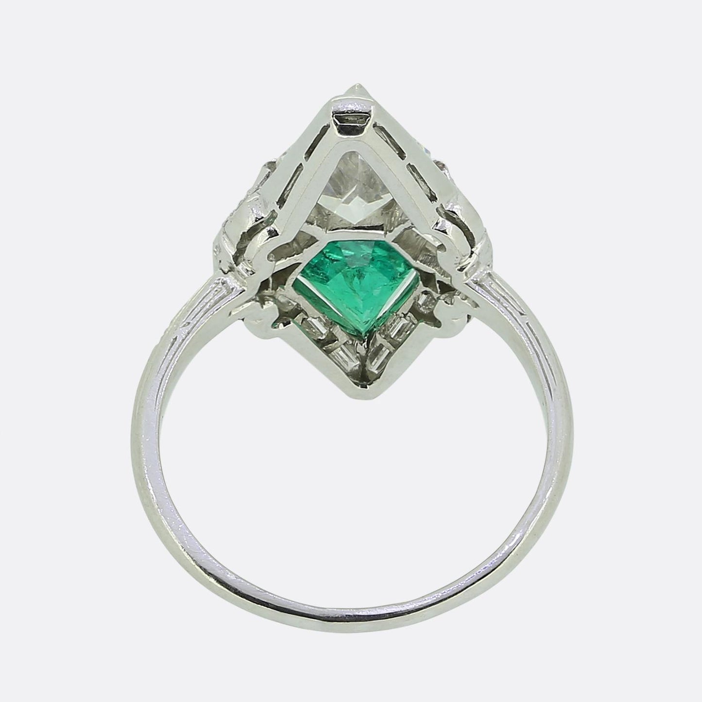 Art Deco Colombian Emerald and Shield Diamond Ring
