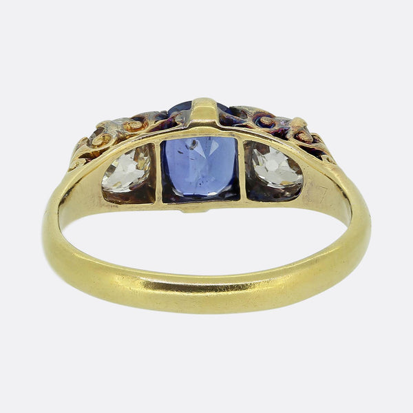 Victorian Sapphire and Diamond Three-Stone Ring