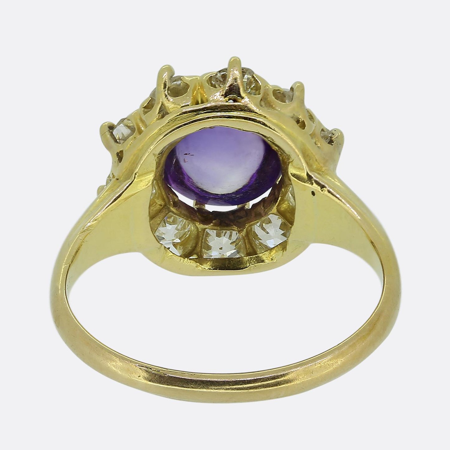 Antique Cabochon Amethyst and Diamond Cluster Ring