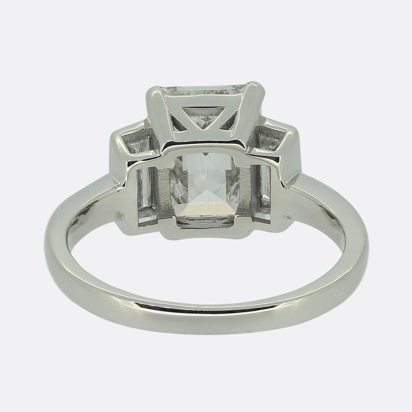 Vintage 2.37 Carat Emerald Cut Diamond Three-Stone Ring