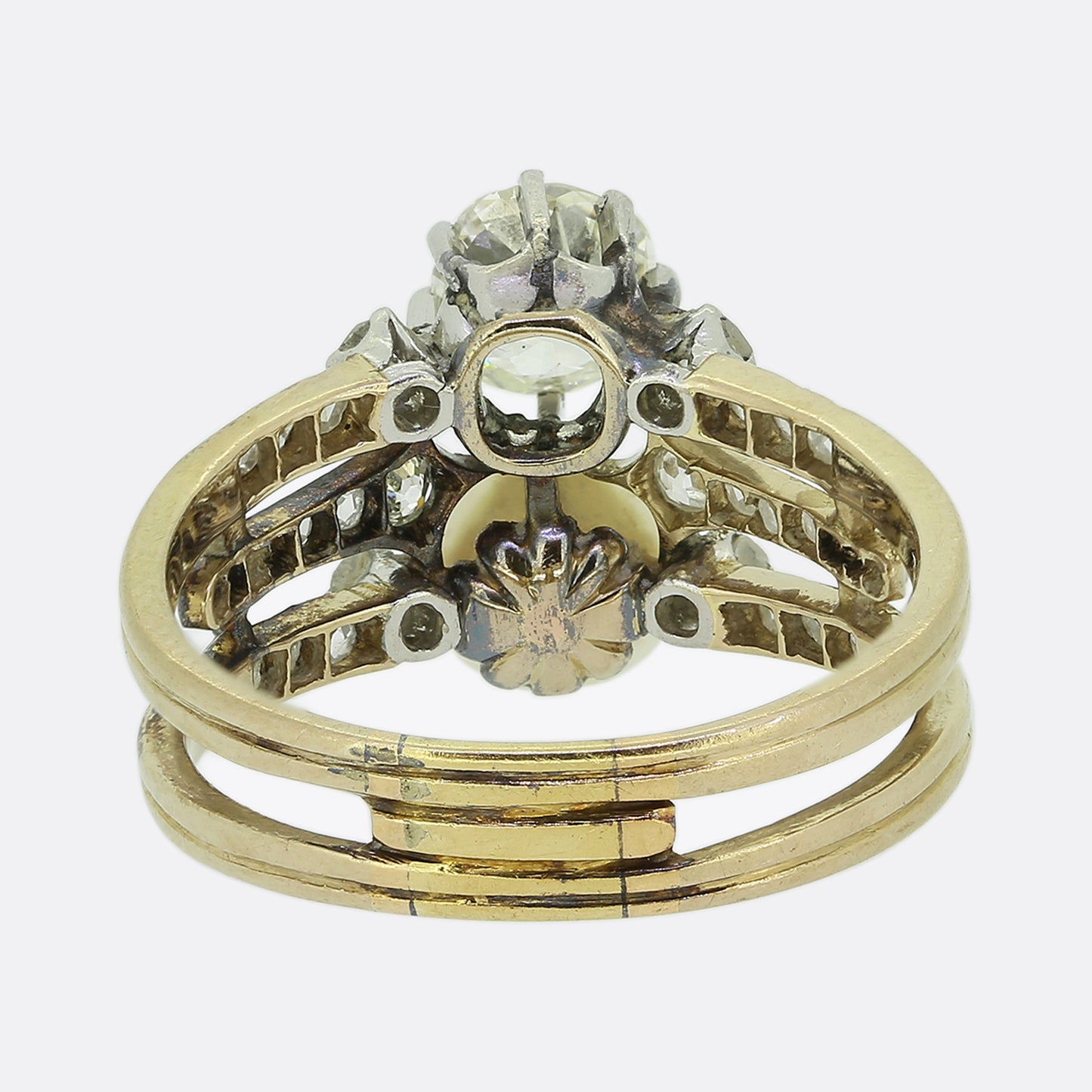 Antique Pearl and Diamond Three Row Ring