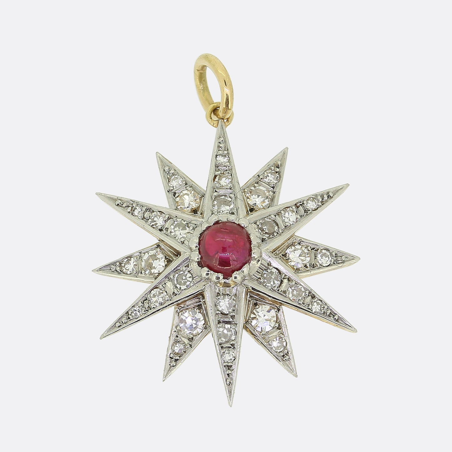 Edwardian Cabochon Ruby and Diamond Star Pendant