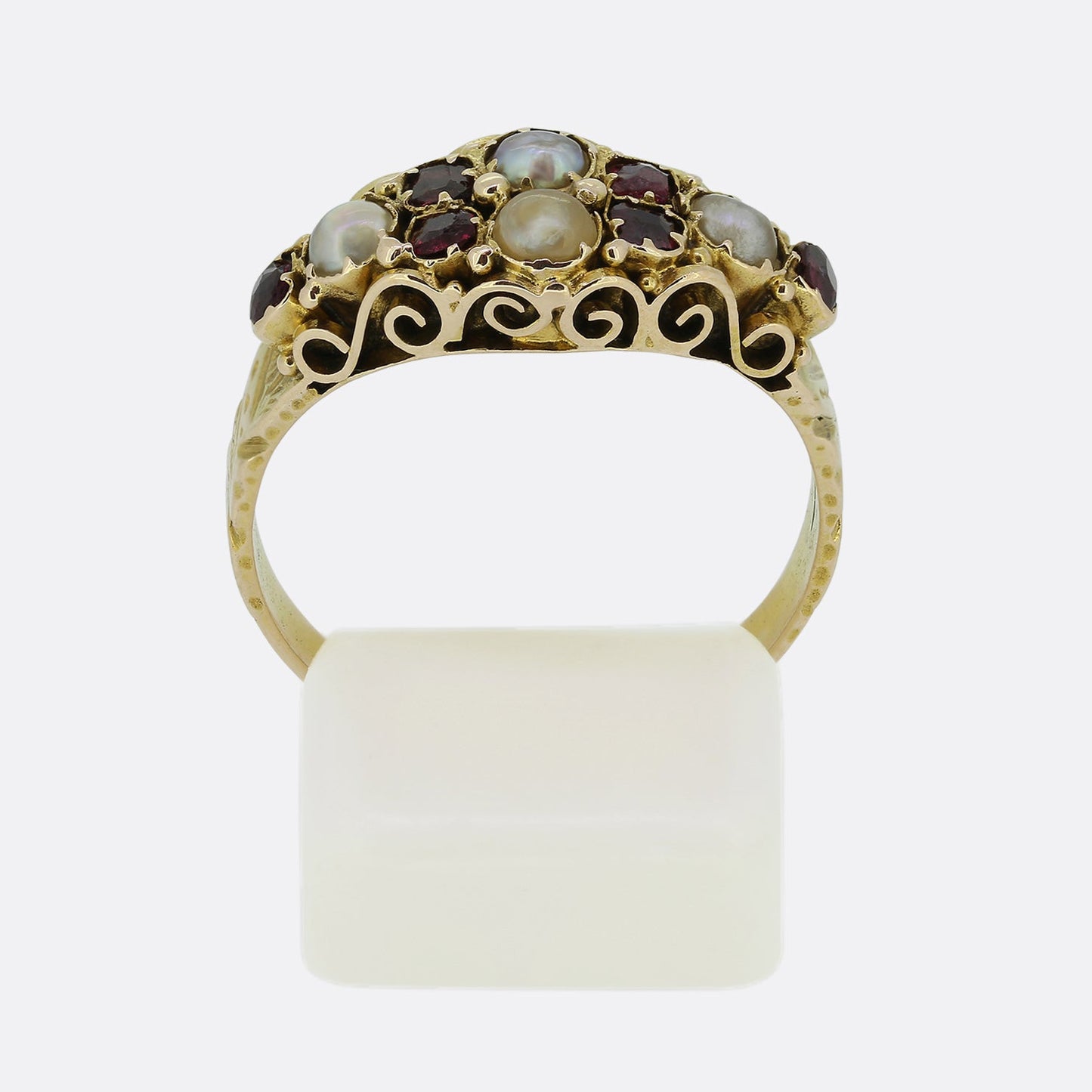Georgian Ruby and Pearl Cluster Ring