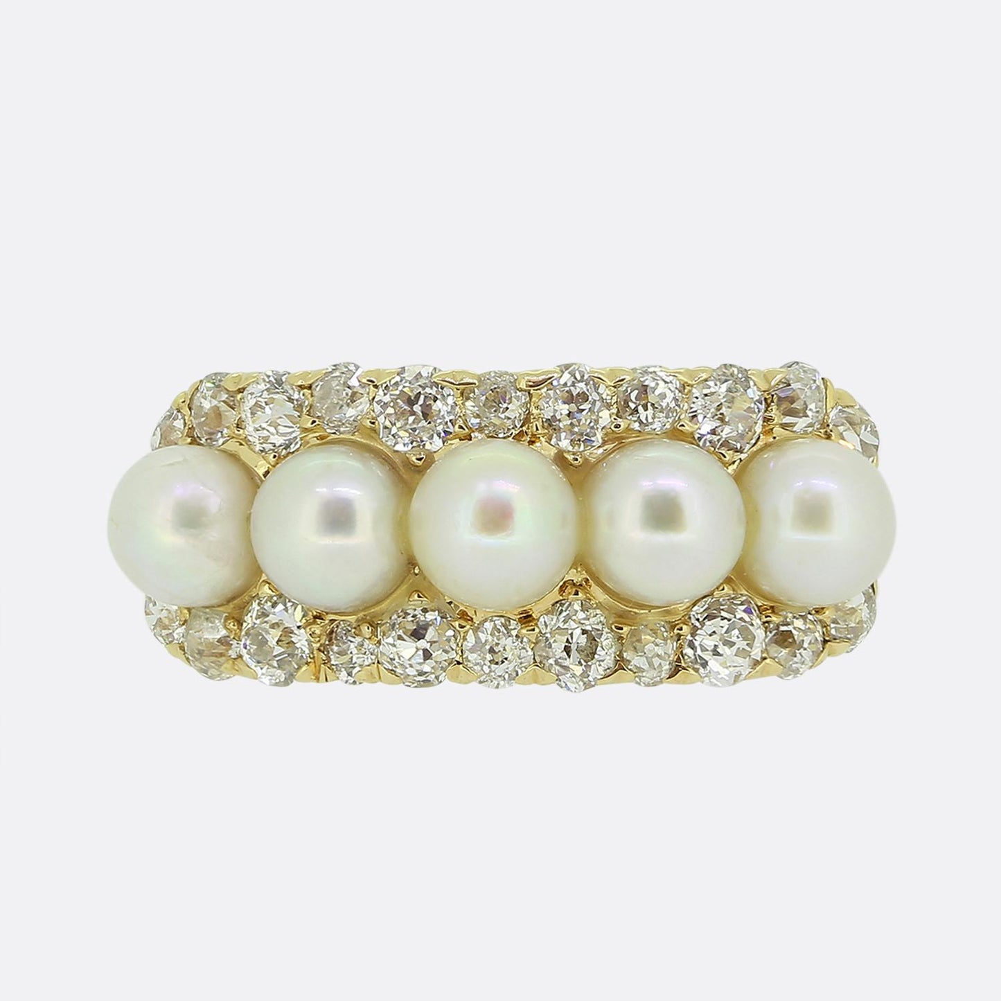 Antique Five-Stone Pearl and Diamond Ring
