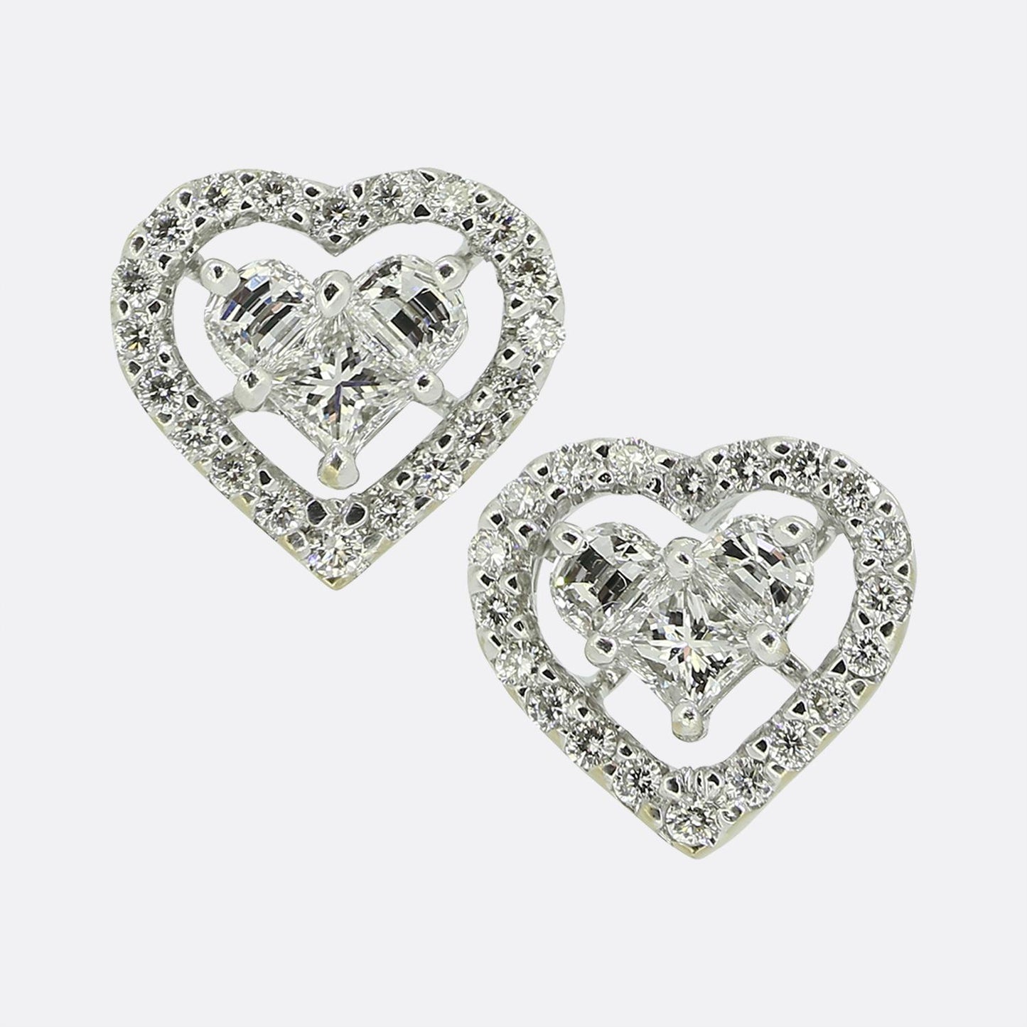 Multi Diamond Cluster Heart Earrings