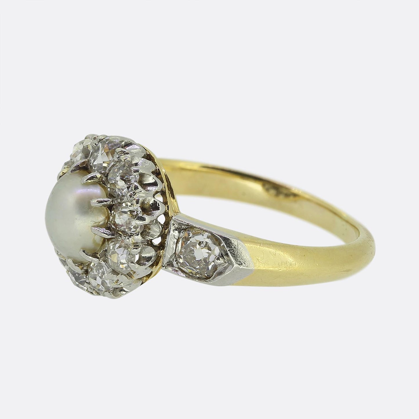 Edwardian Natural Pearl and Diamond Cluster Ring