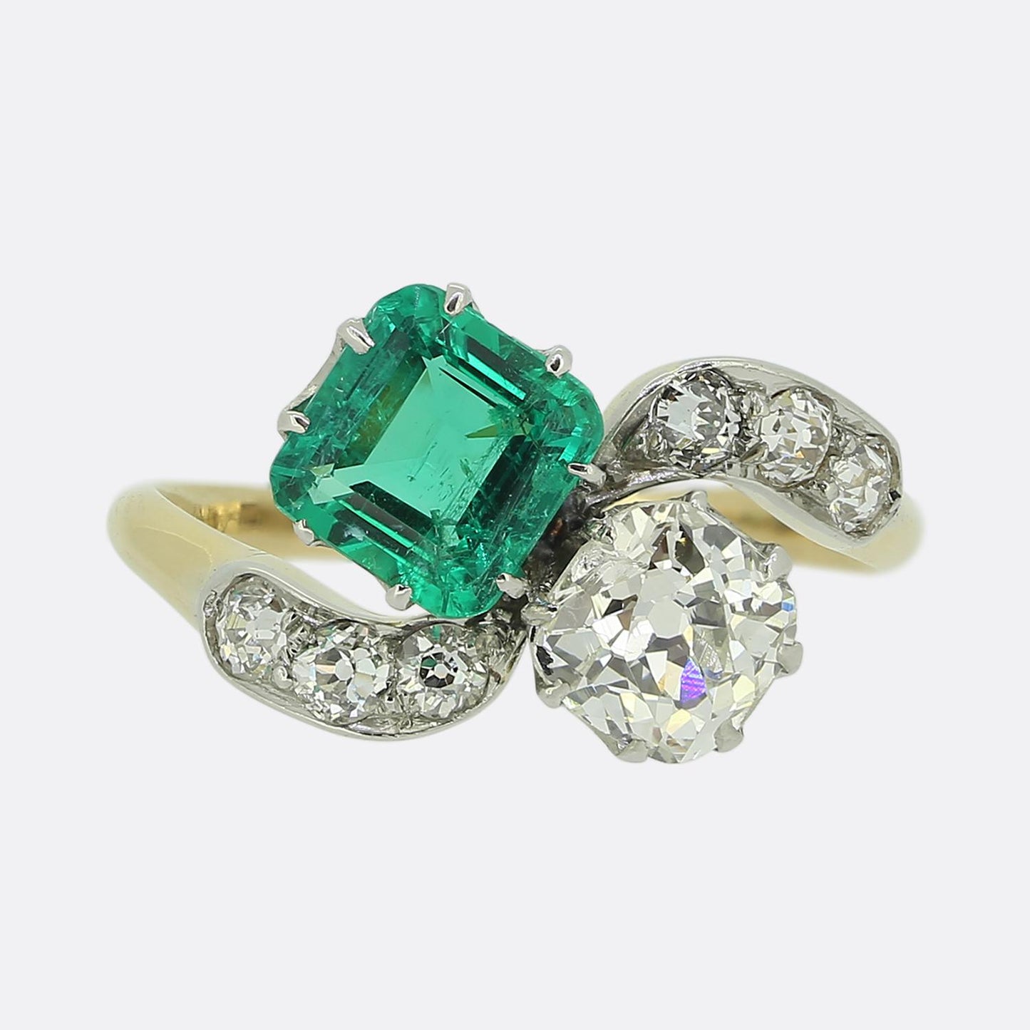 Antique Emerald and Diamond Toi Et Moi Ring