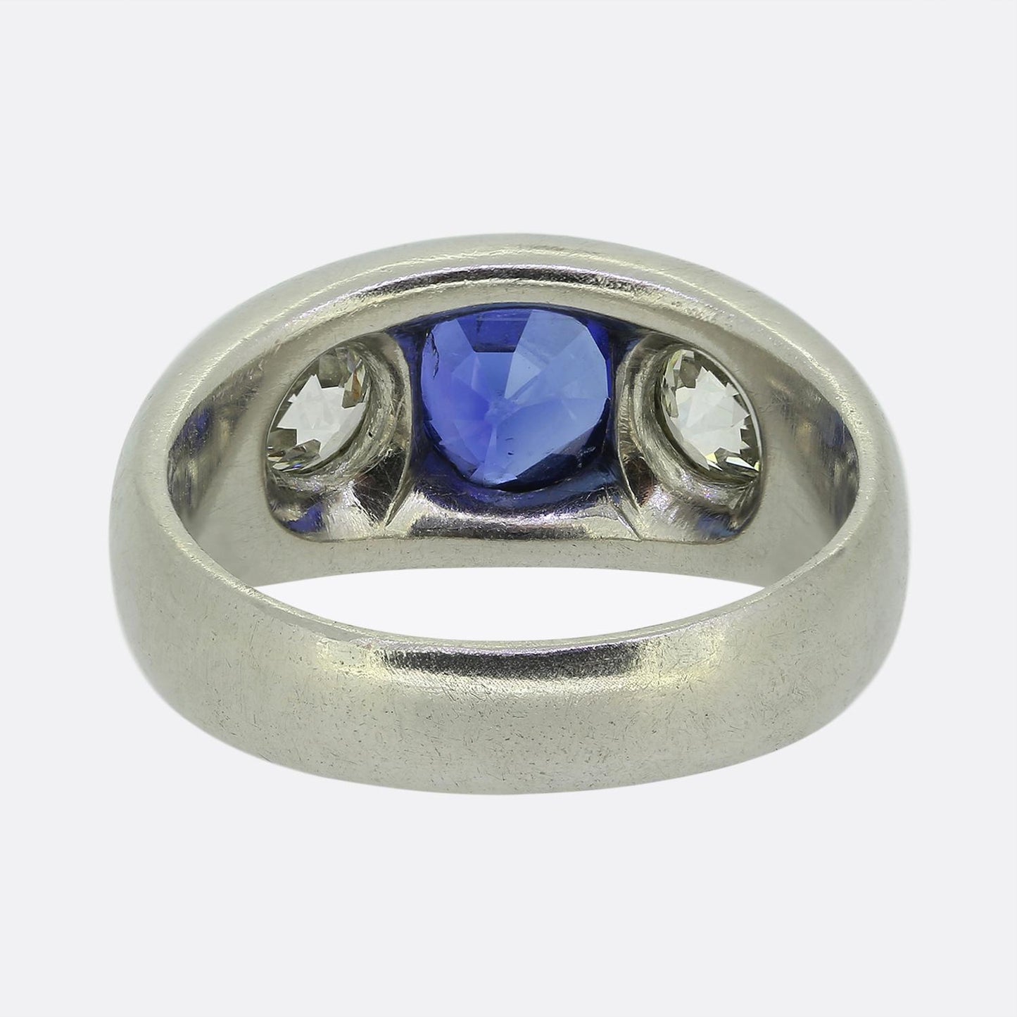 1.60 Carat Burmese Sapphire and Old Cut Diamond Three-Stone Ring