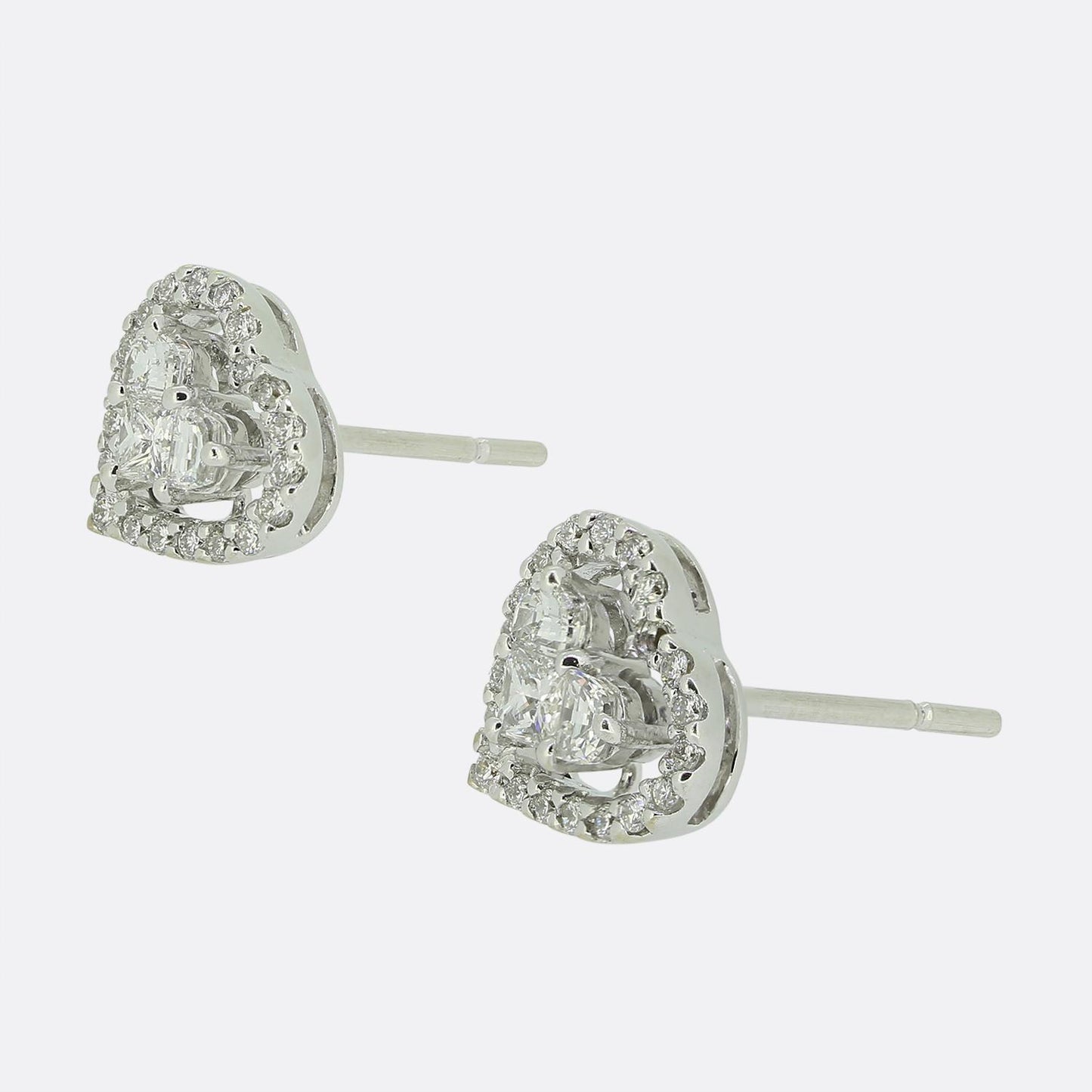 Multi Diamond Cluster Heart Earrings